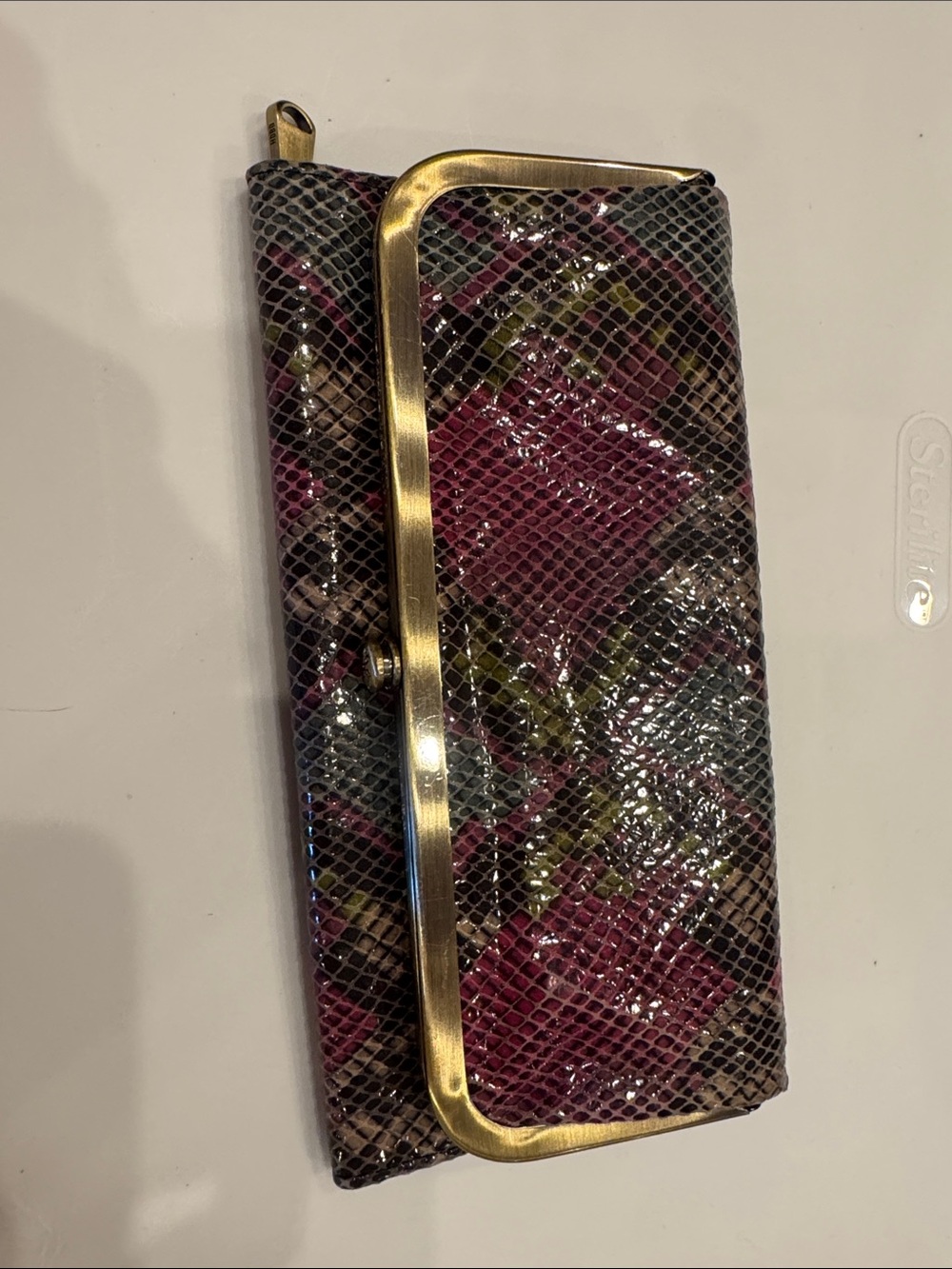 HOBO Pink and Brown Snake-Print Wallet with Gold Trim